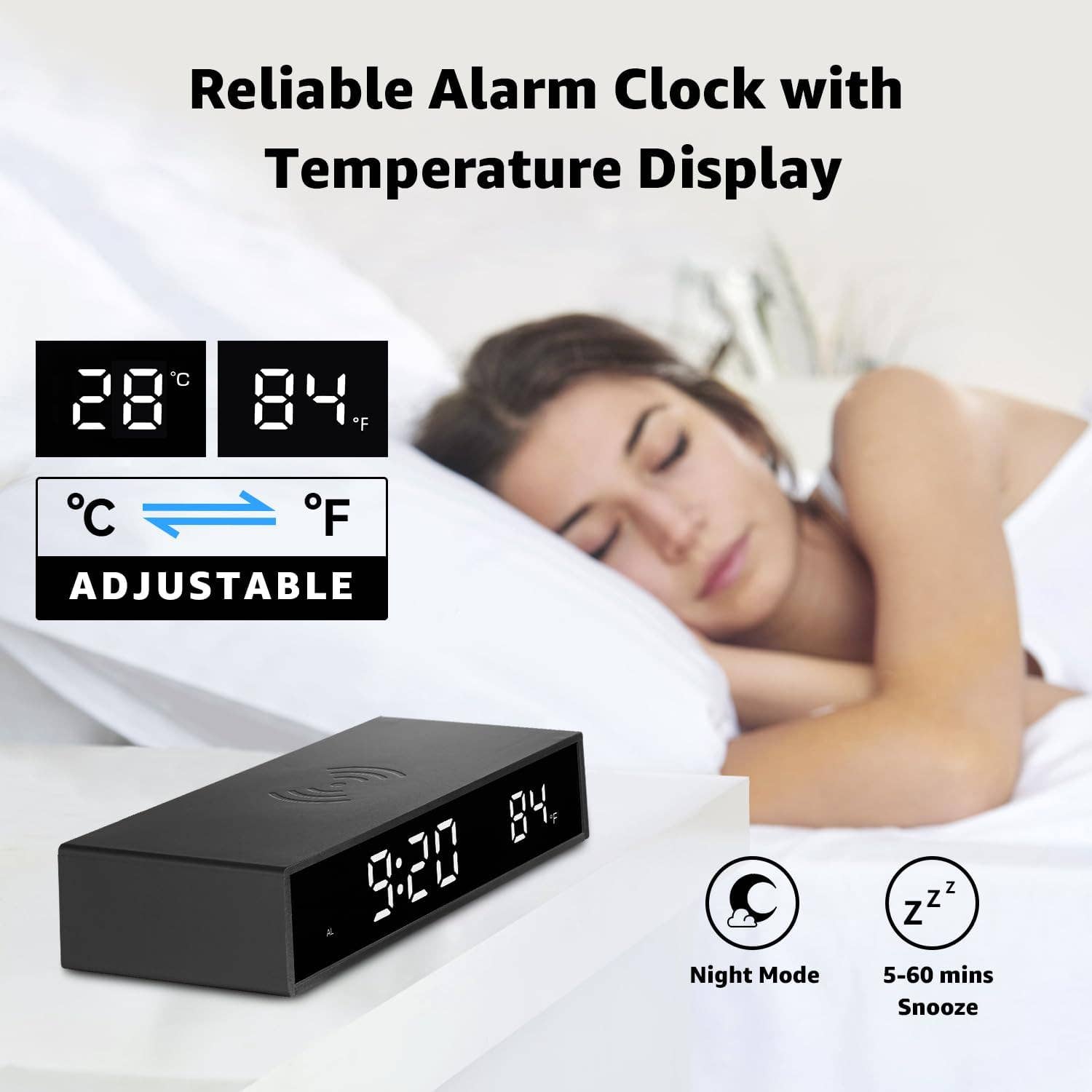Dan Adora – wholesale Alarm clock – Digital Alarm Clock with Wireless Charging - Black4