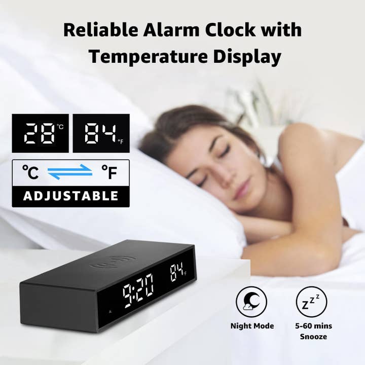 Dan Adora – wholesale Alarm clock – Digital Alarm Clock with Wireless Charging - Black4