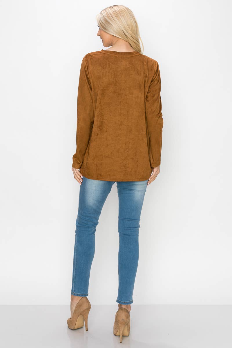Joh Apparel - Wholesale Blouse - Women's - Aldis Stretch Suede Stitched Top3