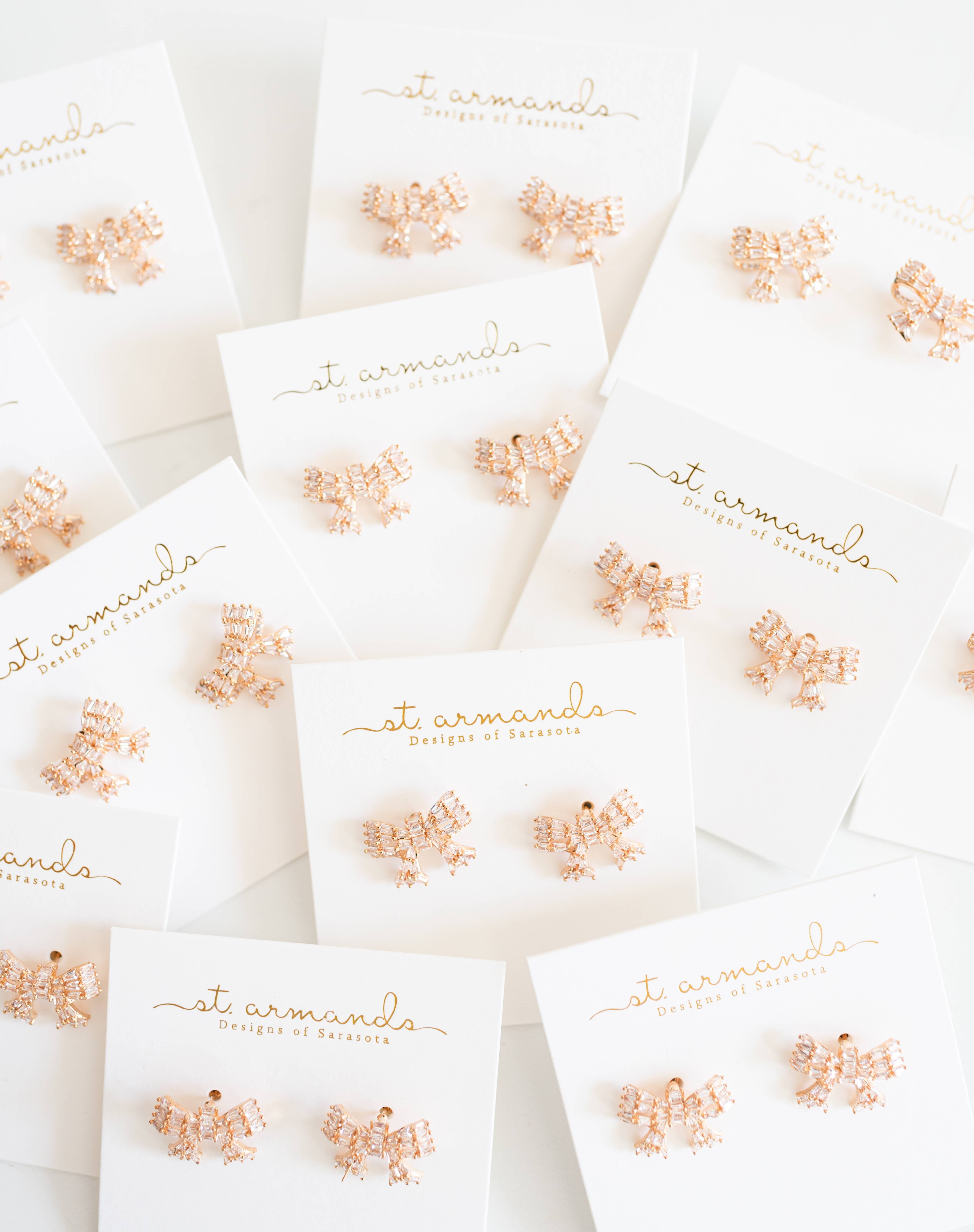 St Armands Designs of Sarasota - Wholesale Stud/Post Earrings - Gold Mini Sparkler Statement Stud Holiday Bow Earrings2