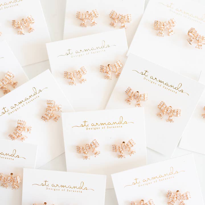 St Armands Designs of Sarasota - Wholesale Stud/Post Earrings - Gold Mini Sparkler Statement Stud Holiday Bow Earrings2