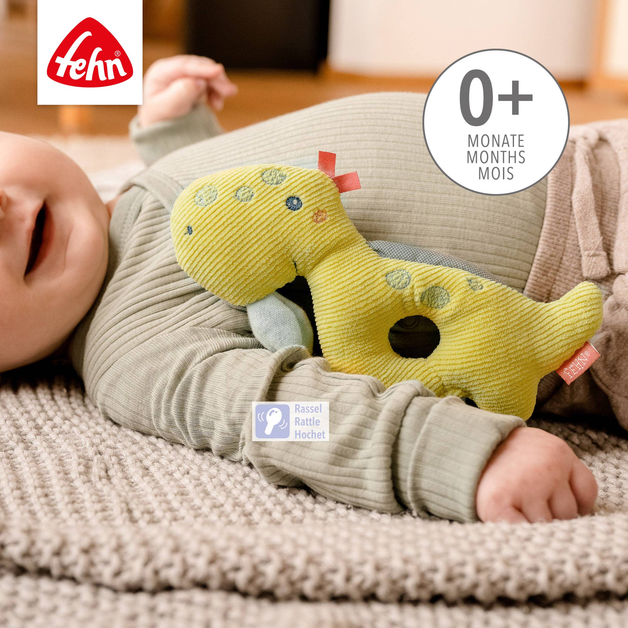 Fehn – Großhandel Handrassel – Baby – Ring-Greifling Dino - Motorikspielzeug mit Rassel2