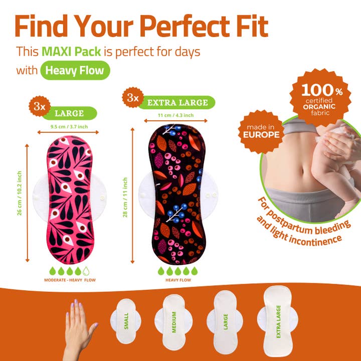 natissy - Wholesale Period underwear – Women’s - Organic Cotton Reusable Menstrual Pads with Wings 6-Pack (Sizes L & XL) - Natural Unbleached (white wings)3