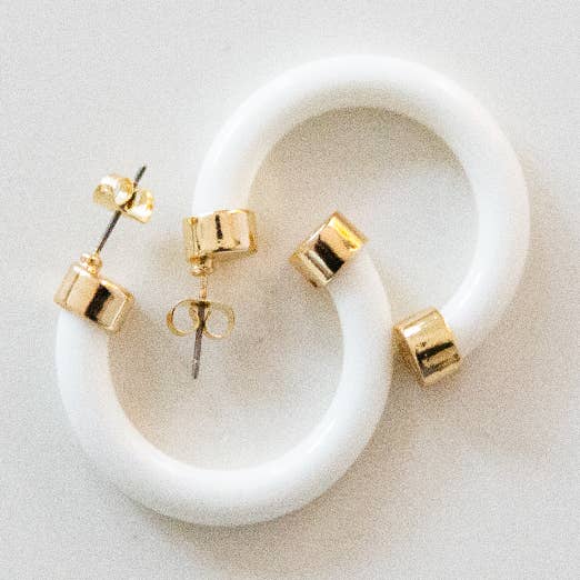 Pendientes de aro pequeños ligeros hipoalergénicos - Blanco para venta al por mayor de Hoo Hoops