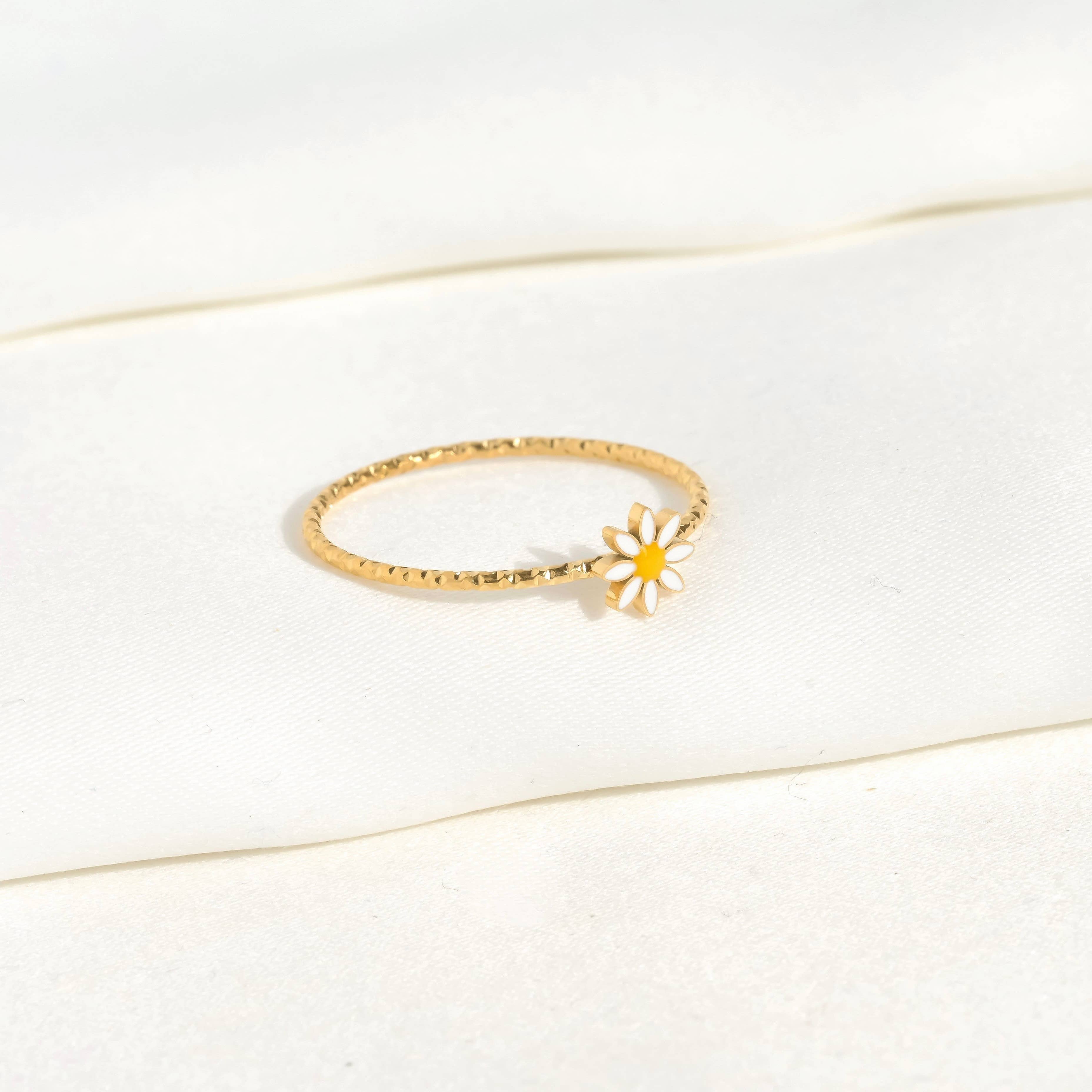 Blueyejewelry - Wholesale Band/Stacked Ring - Minimalist Daisy Ring - Tiny White Flower Ring - Floral Ring5
