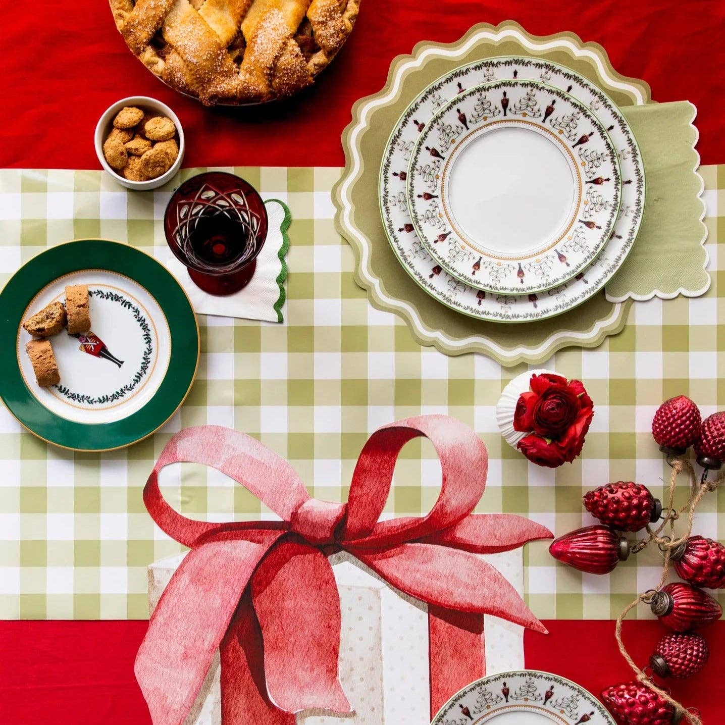 Gatherings by Curated Paperie - Vendita all'ingrosso Tovaglia/runner monouso - Runner da tavola in carta a quadretti oliva4