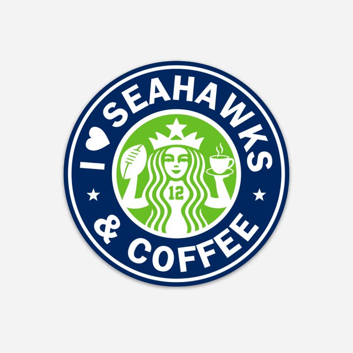Discovery Stickers - Wholesale Sticker - I Love Seahawks & Coffee Vinyl Sticker