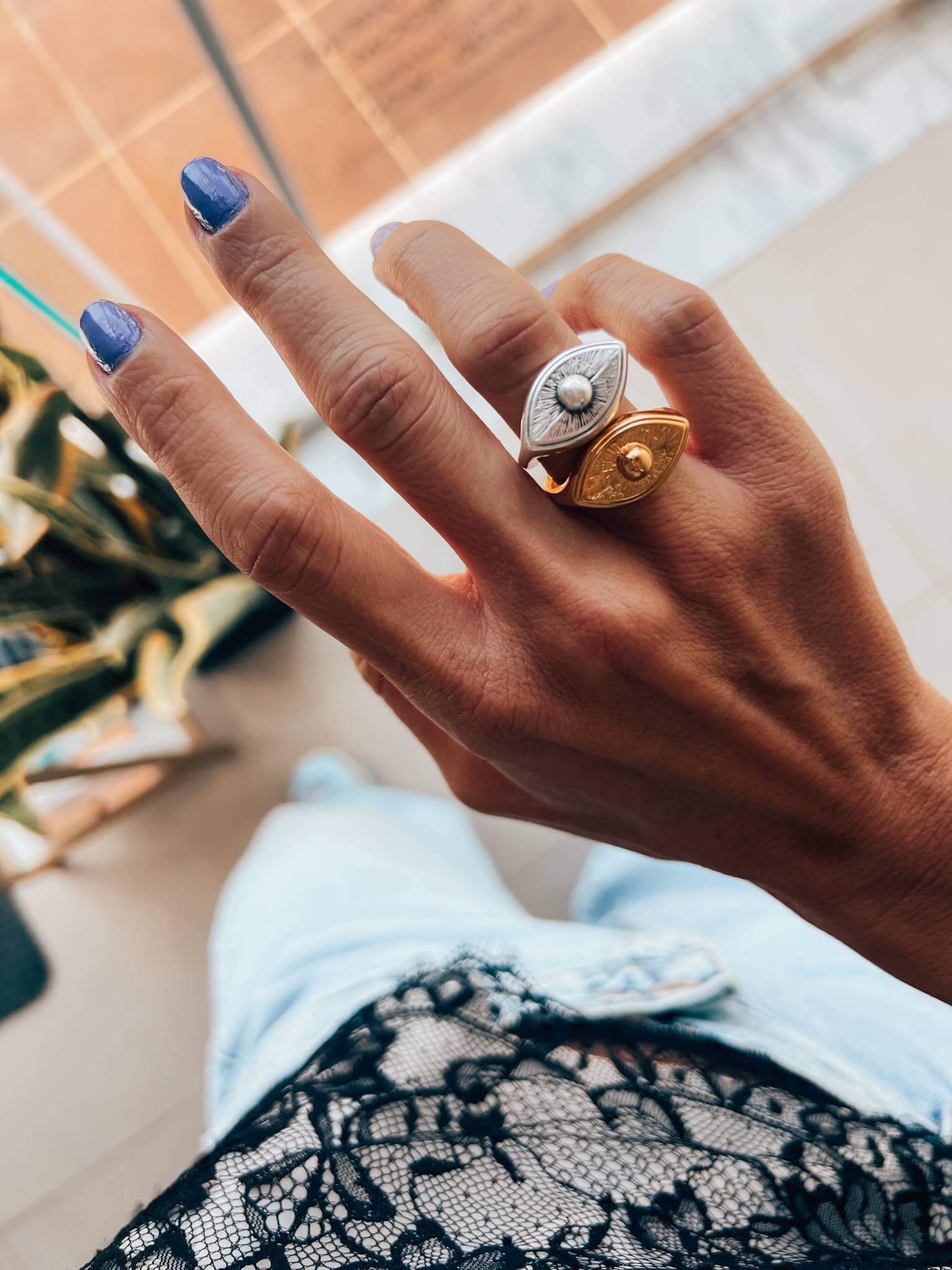 Goupi - Wholesale Band/Stacked Ring - Bull protection eye ring in silver and gold