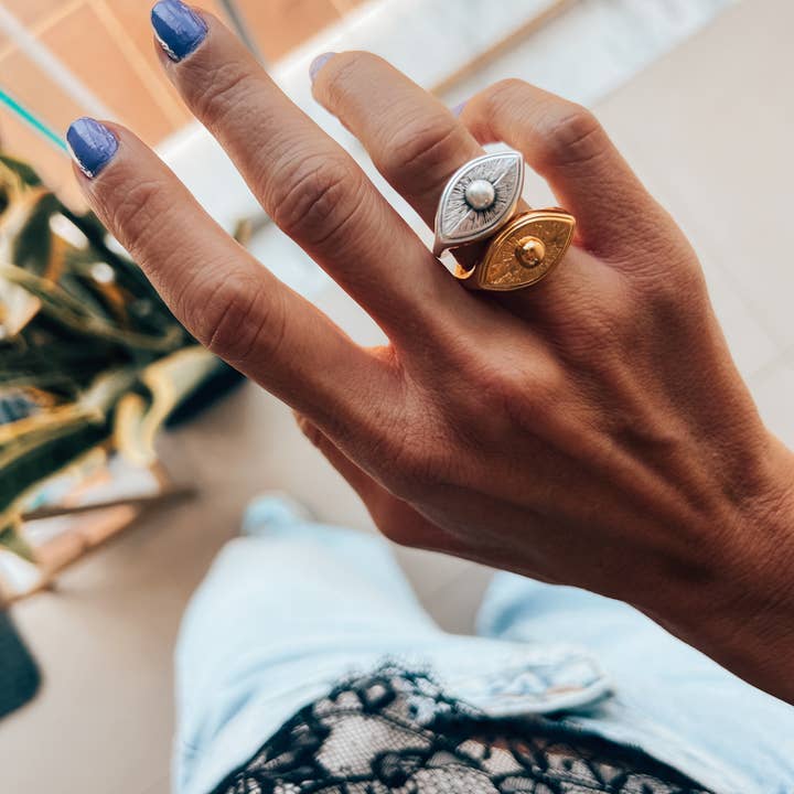 Goupi - Wholesale Band/Stacked Ring - Bull protection eye ring in silver and gold0