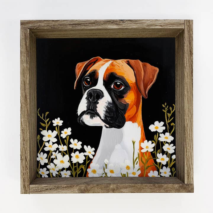 Boxer Pup with White Flowers - Dog and Flower Canvas Art  and other Purchase Wholesale boxer plush. Free Returns & Net 60 Terms on Faire trending on Faire.