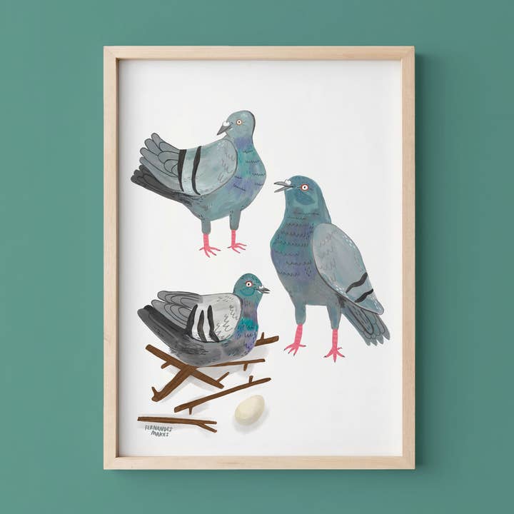 Pigeon Party Pals Digital Art Print for wholesale by Fernandes Makes