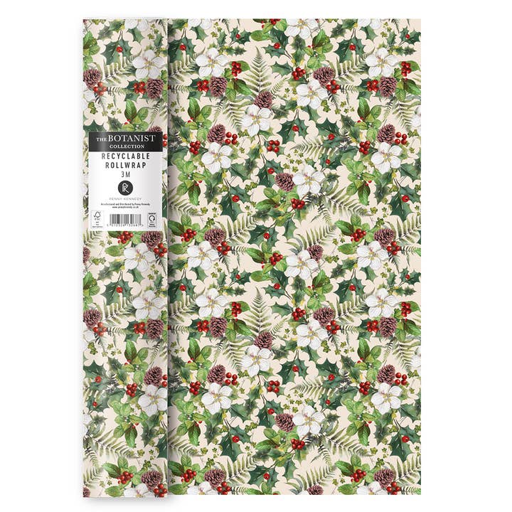 Penny Kennedy Ltd - Wholesale Wrapping paper roll - Christmas Wrapping Paper Gift Holly Berries Floral Green3