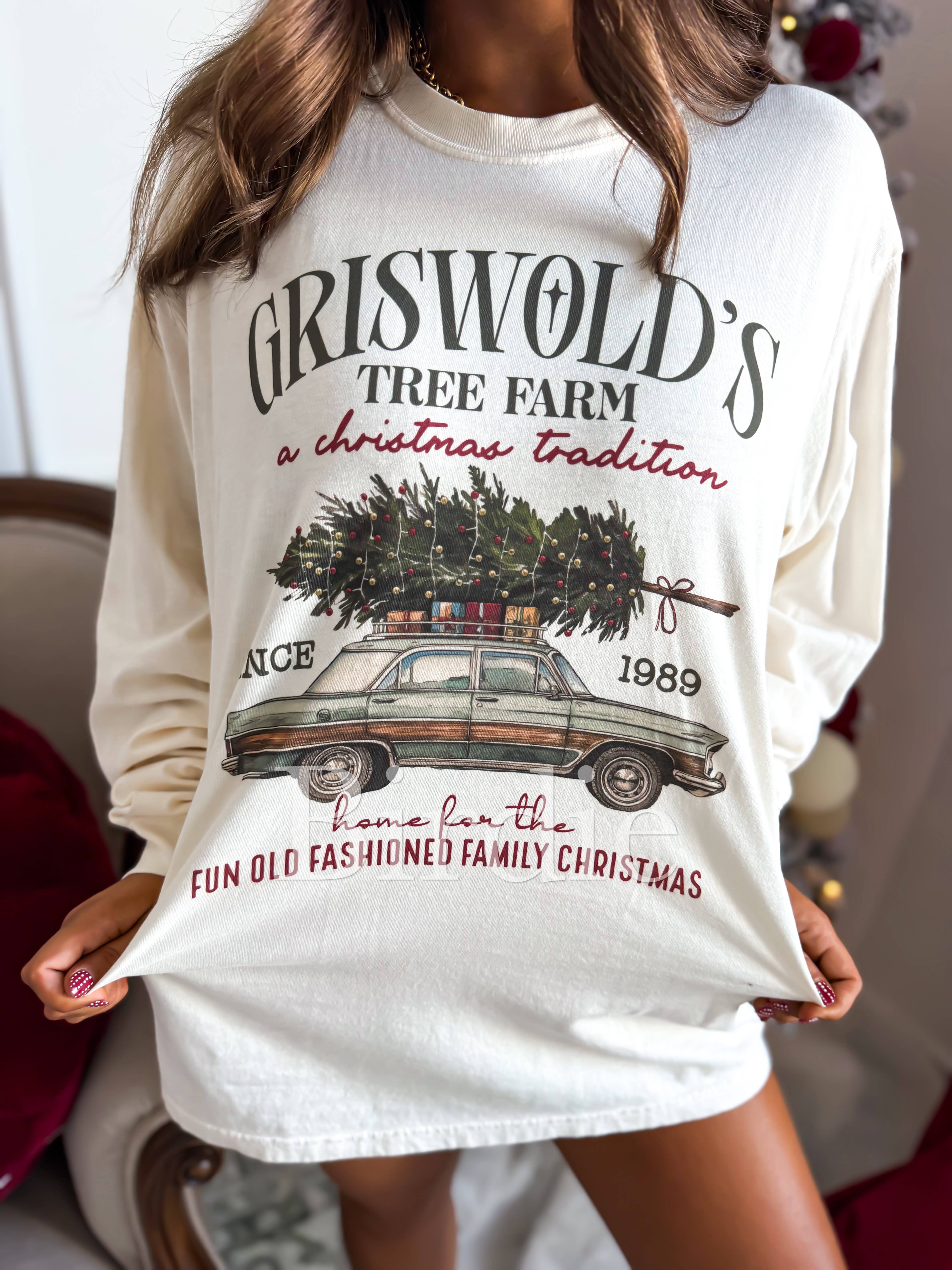 birdie – wholesale Shirt – Women’s – Griswold's Tree Farm Long Sleeve Graphic Tee on Ivory0
