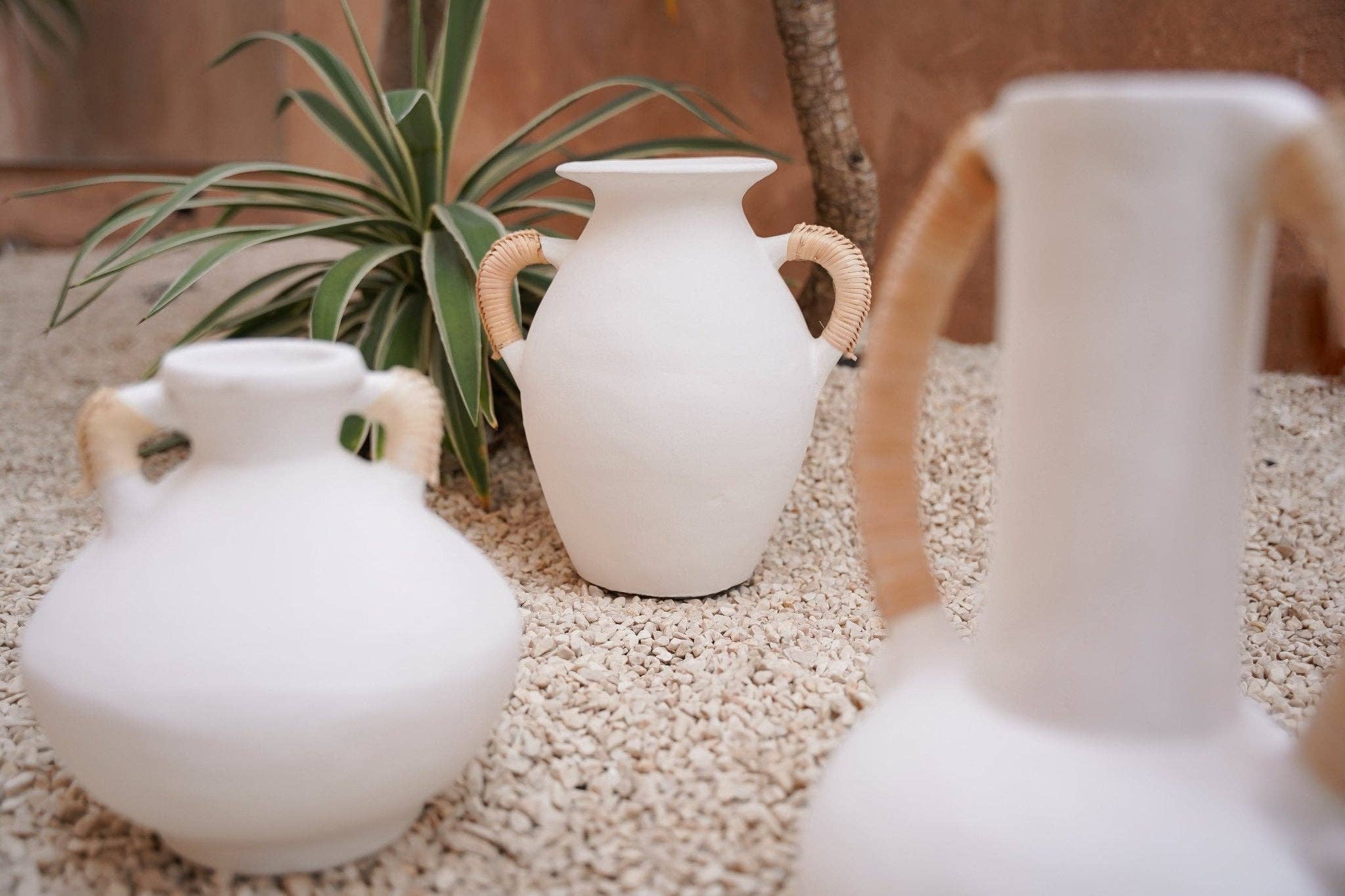 Hippie Monkey - Wholesale Vase - The White Rattan Vase — L — Hippie Monkey