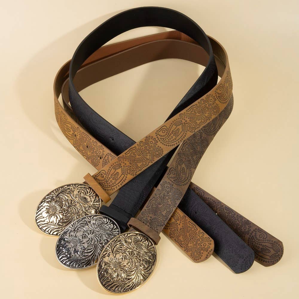 Anarchy Street – Großhandel Gürtel – Damen – Florale Schnalle Paisleymuster Veganer Ledergürtel4