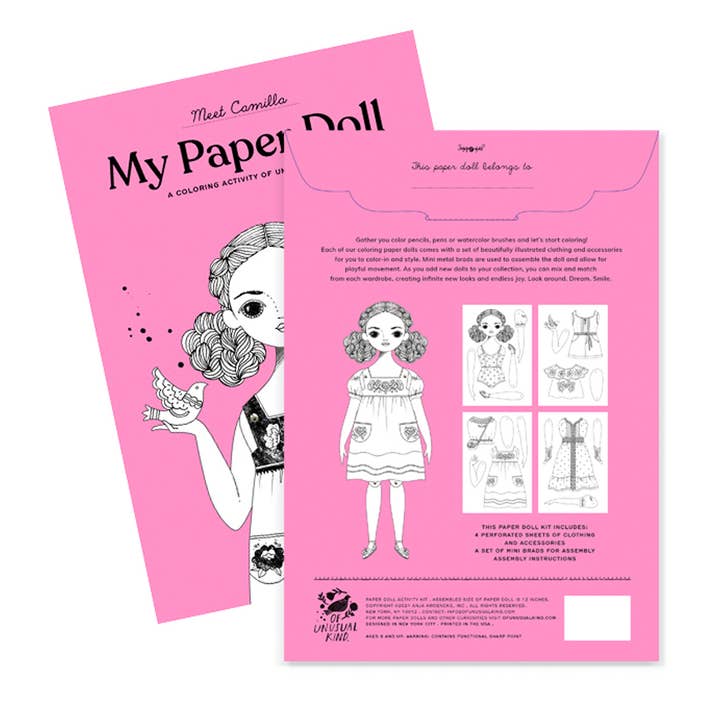 Of Unusual Kind - Wholesale DIY Craft Kit - Kids - CAMILLA COLORING PAPER DOLL KIT1