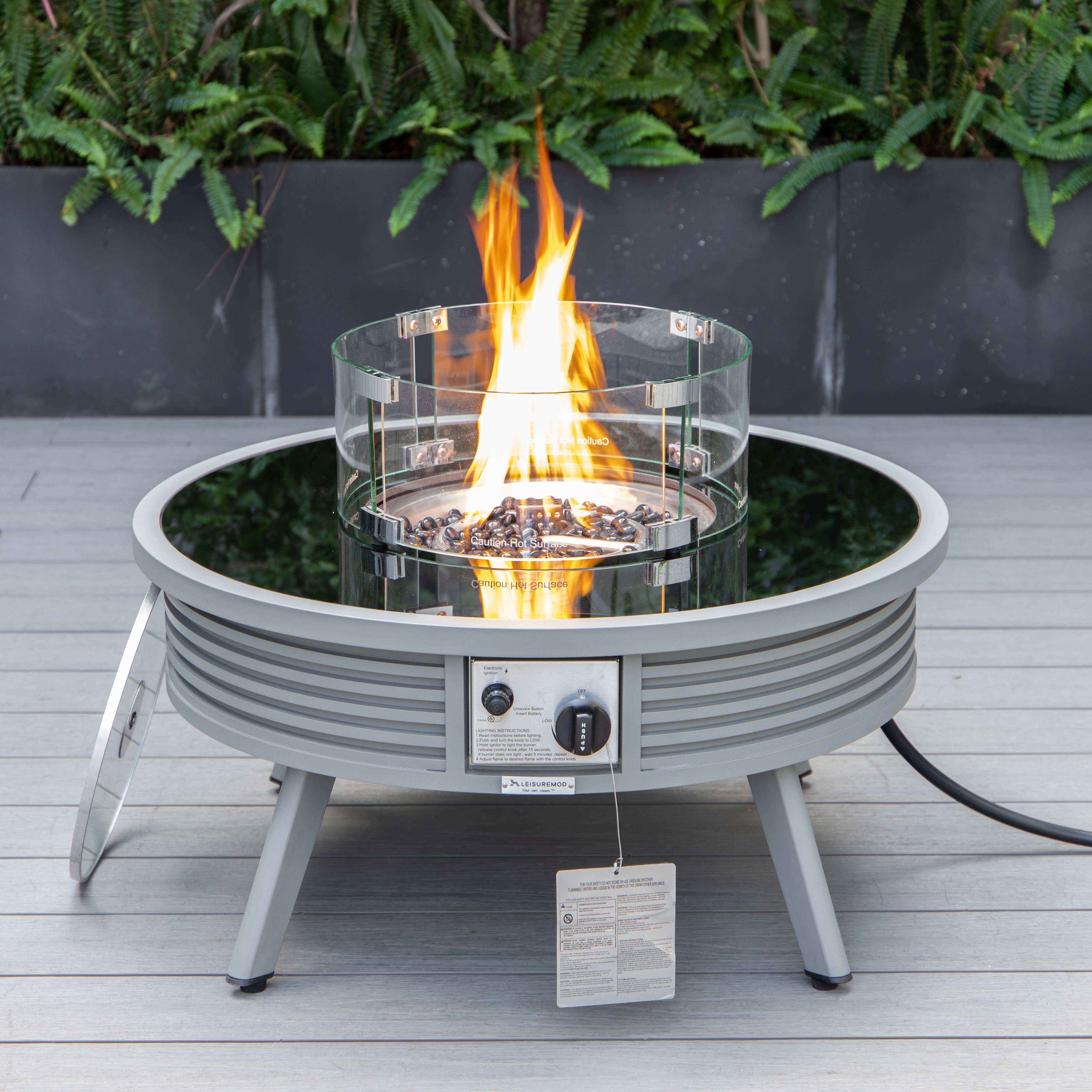LeisureMod - Wholesale Fire Pit - Walbrooke Aluminum Propane Round Outdoor Fire Pit Table34