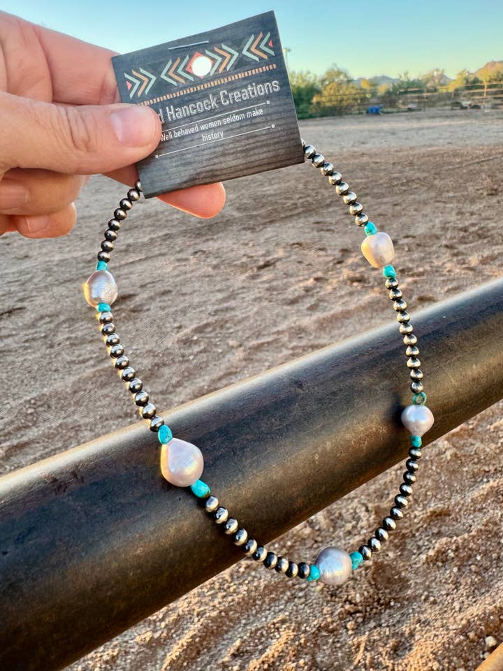 4MM Navajo Parel Choker/Western Choker/Zilveren Ketting voor wholesale door Wild Hancock Creations