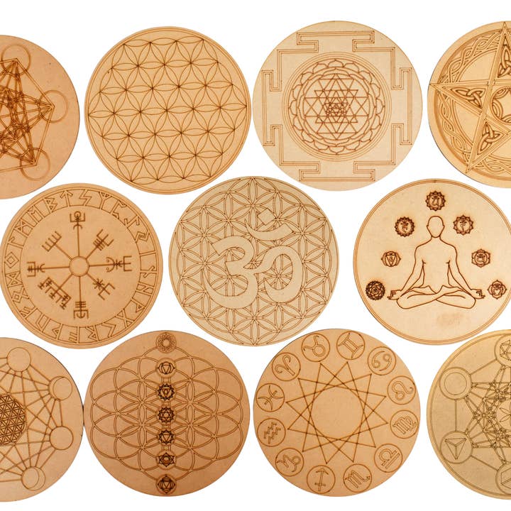 Soothing Crystals - Wholesale Meditation Supplies - 6" Wooden Crystal Grid Boards (Meditation, Healing Sessions)