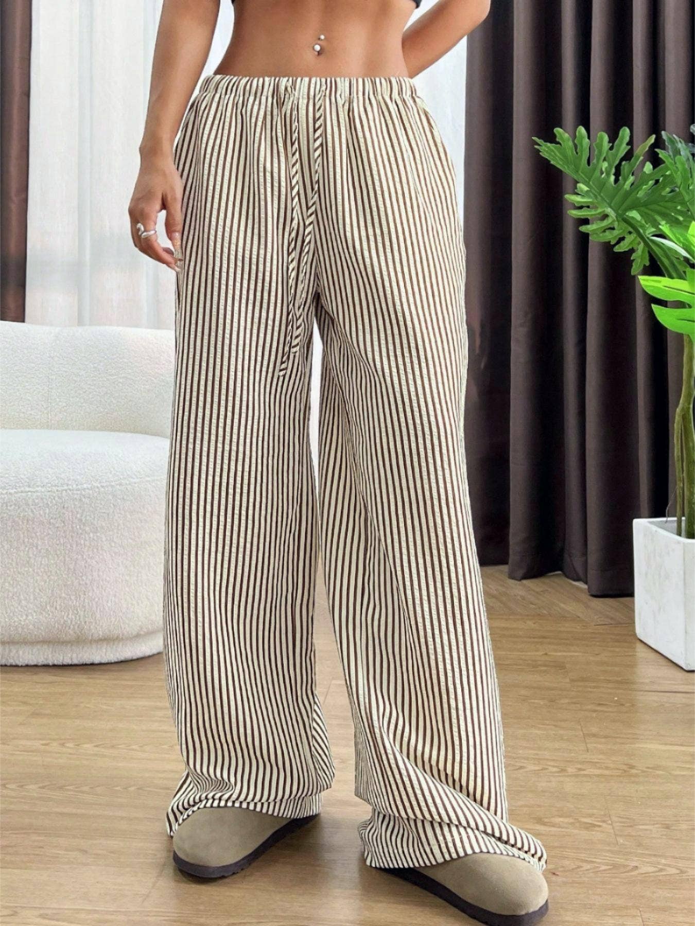 Rosa Clothing - Wholesale Pants - Women's - Stretch-waisted vertical striped slacks pants3