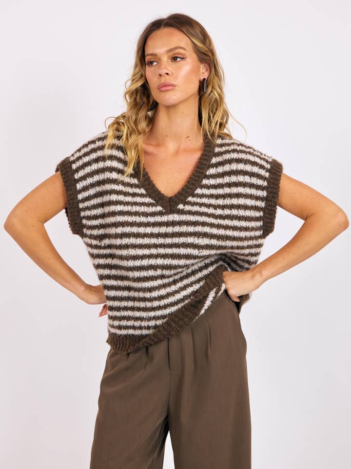 Chantal Stripe Sweater Vest : OAK CREAM for wholesale by Sage The Label