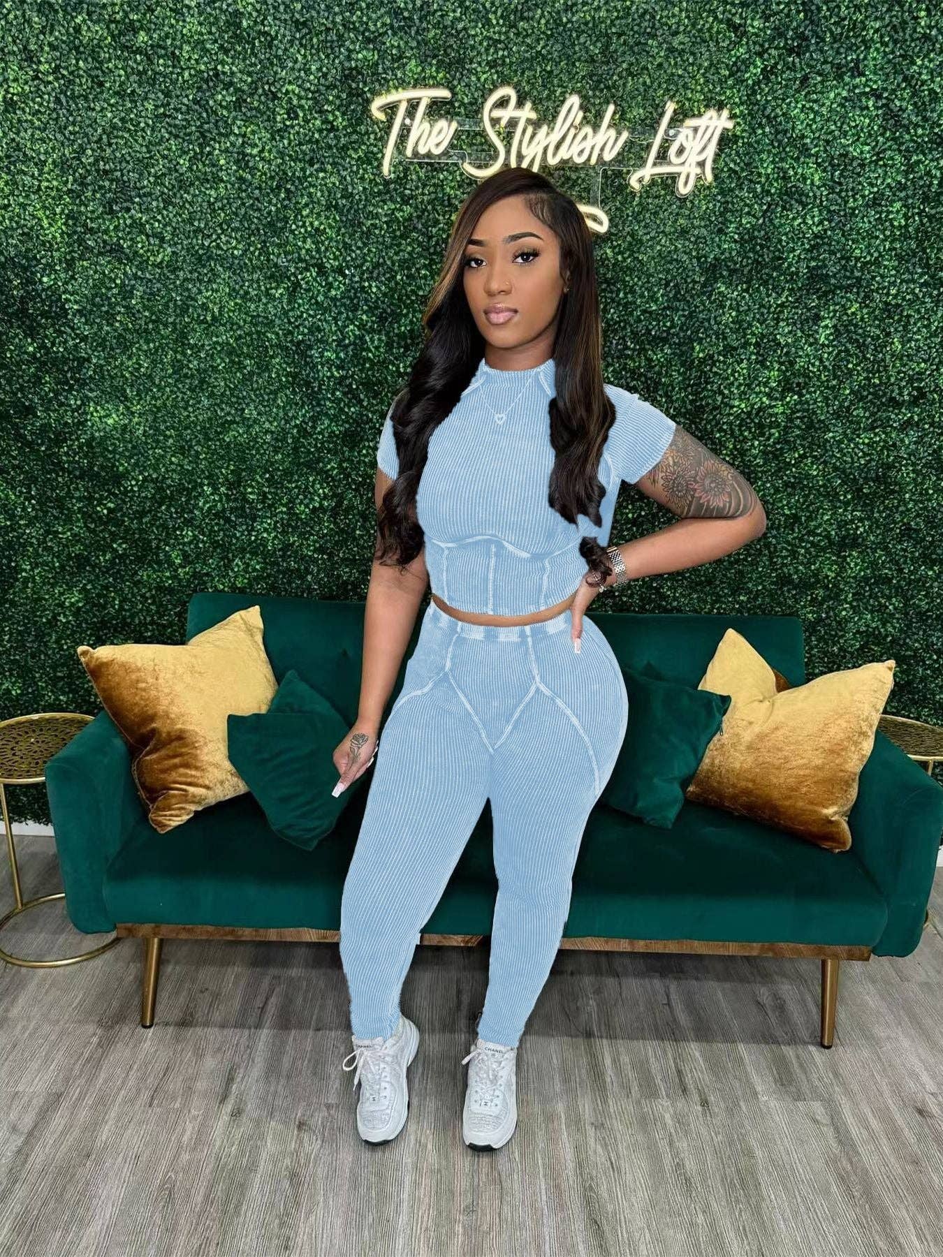 MB Fashion Wholesale - Wholesale Activewear Set - Women's - MB FASHION QUALITY RIBBED FABRIC WASHED 2 PCS SET 4015LY17