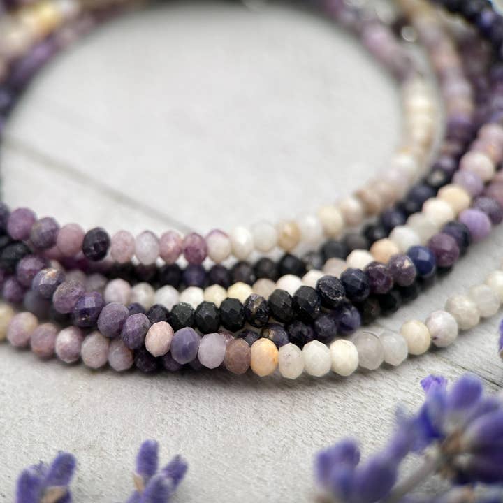 Colar de Opala Roxa Facetada e Prata Esterlina com Contas de Prata por atacado de Sunlight Silver Jewelry