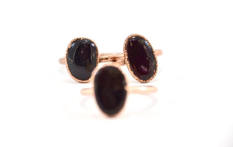 Daddy Daughter Jewelry - Wholesale Single Stone/Solitaire Ring - Red Garnet Chunky Copper Ring | January Birthstone Ring |4