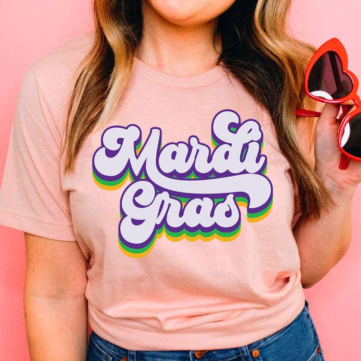 Mardi Gras Cursive - T-shirt mignon NOLA pour fête de Mardi Gras pour la vente par House Of Rodan