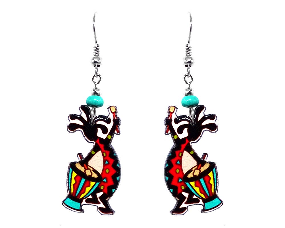 Pichincha - Wholesale Dangle Earrings - Acrylic Kokopelli Southwestern Native Deity Dangle Earrings6