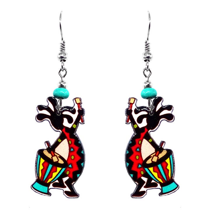 Pichincha - Wholesale Dangle Earrings - Acrylic Kokopelli Southwestern Native Deity Dangle Earrings6