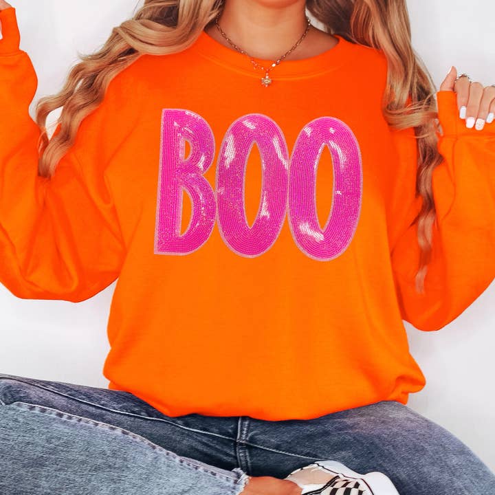 The Crafty Engineer - Wholesale Graphic Sweatshirt - Women's - Sequin Halloween Boo Sweatshirt - Multiple Colors1