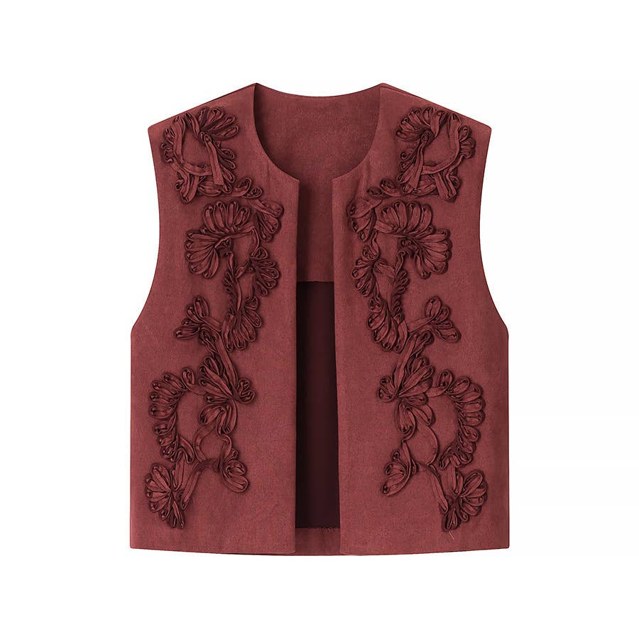 Rosa Clothing - Wholesale Outerwear Vest - Women's - Boho Suede Embroidered Vest Gilets0