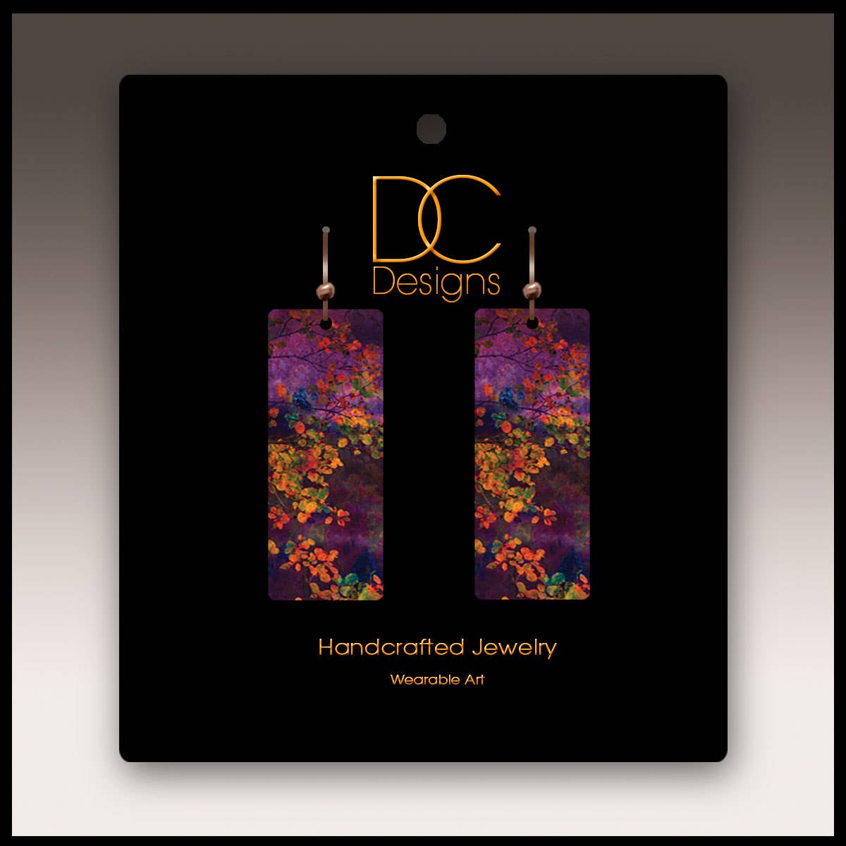 Illustrated Light & DC Designs - Wholesale Dangle Earrings - Purple Foliage Nature Rectangle Handmade Earrings1