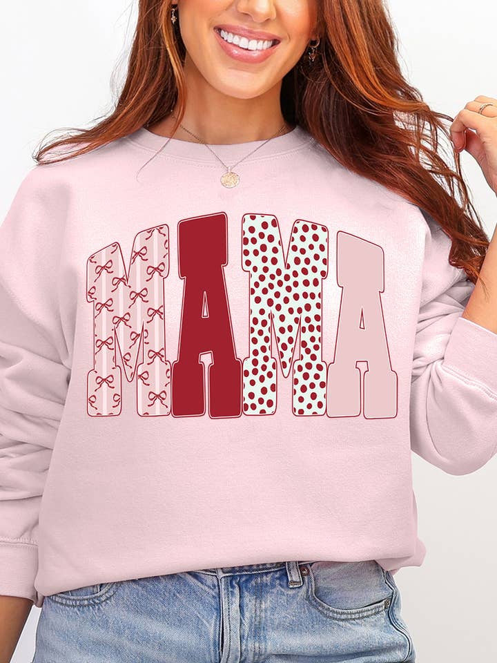 Blush And Bows Mama Ecosmart Crewneck Sweatshirt for wholesale by Wholesale Accessory Market