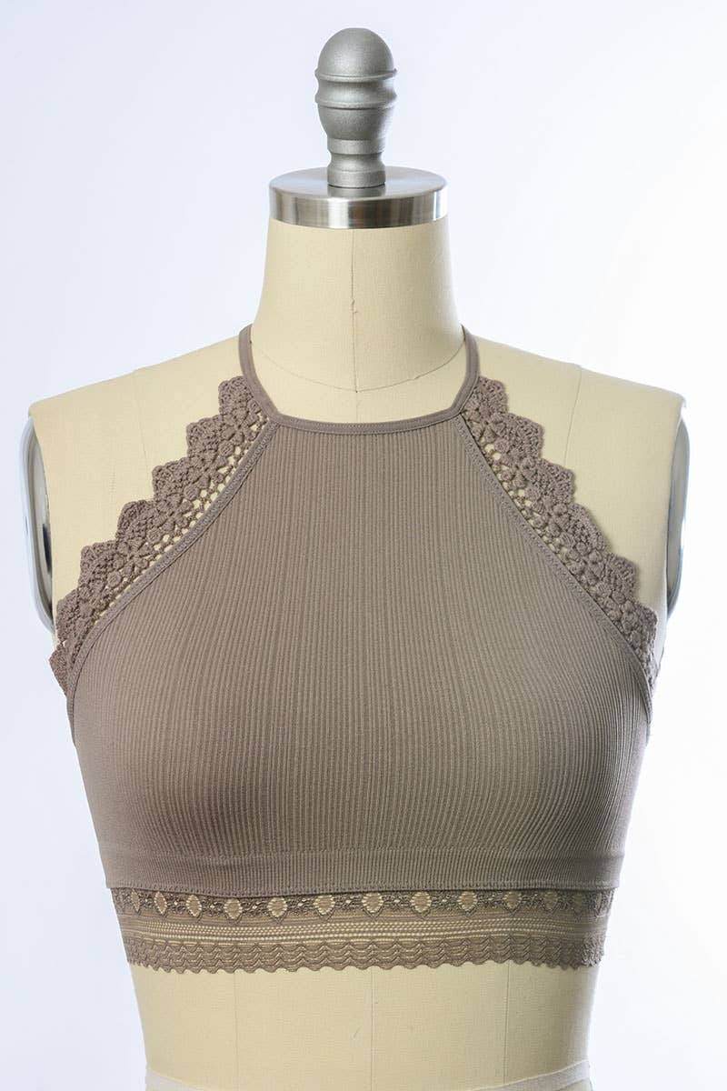 Leto Accessories - Wholesale Bralette - Women's - High Neck Crochet Lace Trim Bralette 😇4