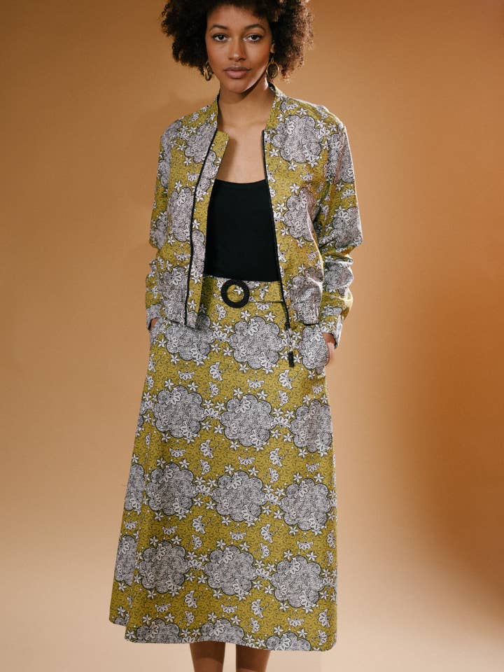 Kipipiri Tryckt Gul Midikjol Med Pärlspänne för wholesale av IN OUR NAME