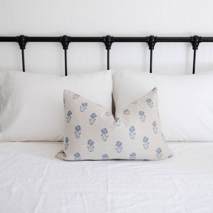 Cozy Prairie Linens Co. - Wholesale Throw Pillow Cover - Signature Linen Petite Blue Floral Pillow Cover3