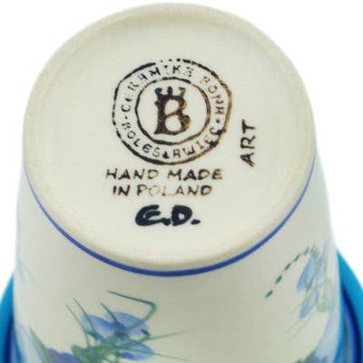 Polmedia Polish Pottery - Wholesale Coffee Mug - Travel Coffee Mug 6" Himalayan Blue Poppy Theme UNIKAT3