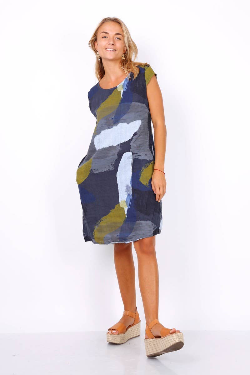 Happy look - Wholesale Dress - Women's - Short sleeve abstract printed linen short dress 16