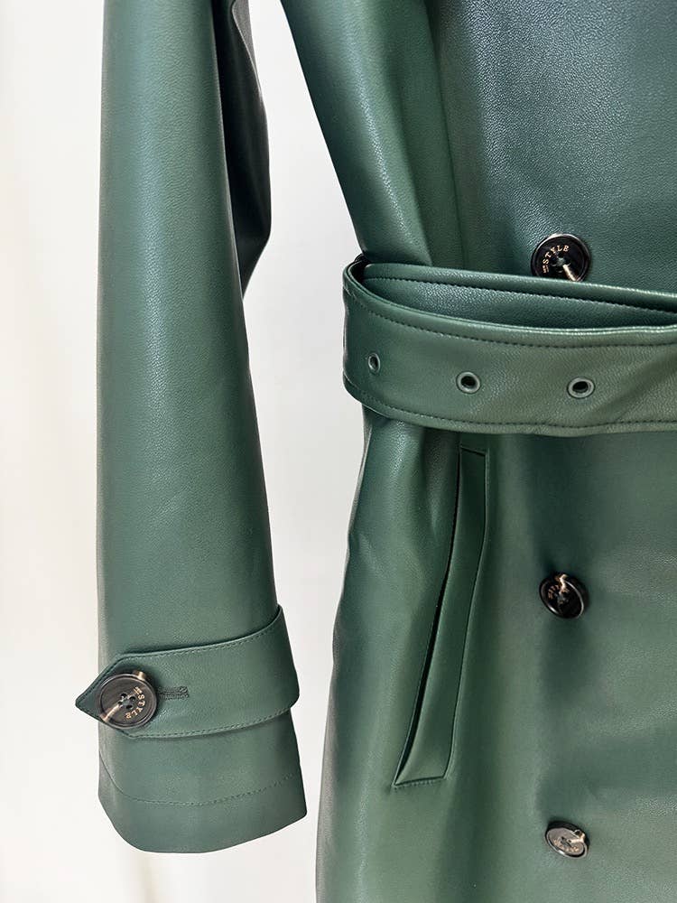 Productseeker - Wholesale Trench Coat - Women's - CT139Y Belted PU Trench Coat with Double-Breasted Front8