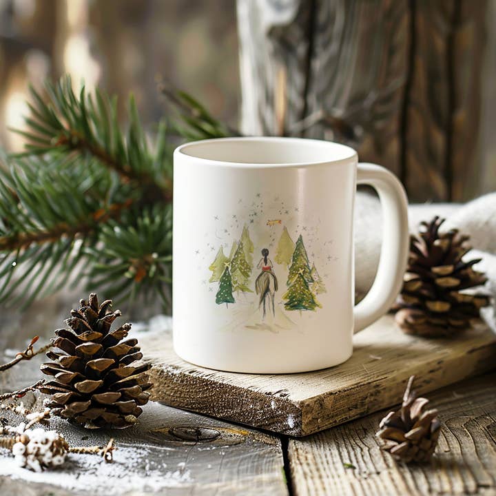 Tazza da caffè in ceramica con cavalli innevati equitazione tè per la vendita all'ingrosso da parte di Bettina Norton Artwork