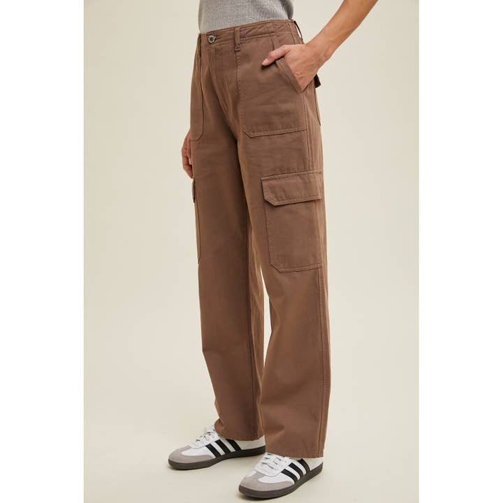 MOCHA STRAIGHT LEG CARGO PANTS / WL24-9186 for wholesale on Faire