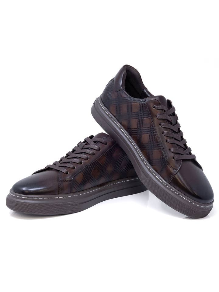 BARABAS - Wholesale Lifestyle Sneakers - Men's - Men's Checkered Lace-up Leather Sneakers 5SH099