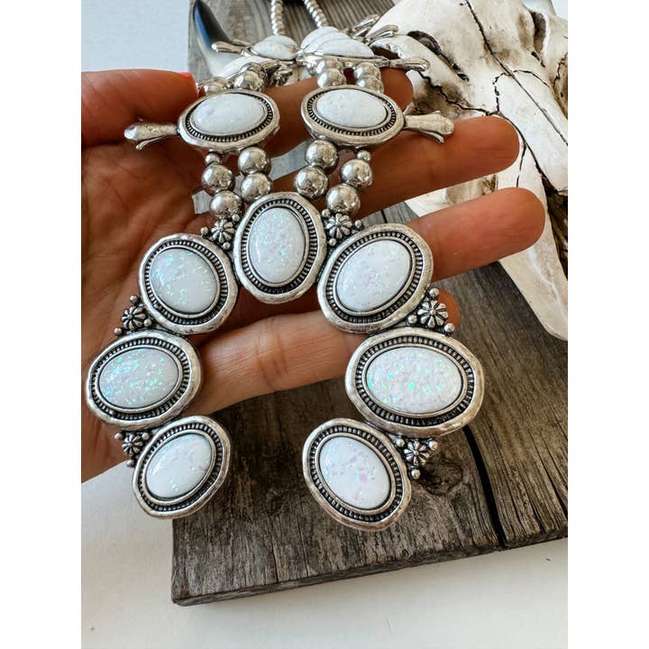 Boho Ranch Shop - Wholesale Pendant/Charm Necklace - Western Squash Blossom Opal Navajo Pearl Necklace7