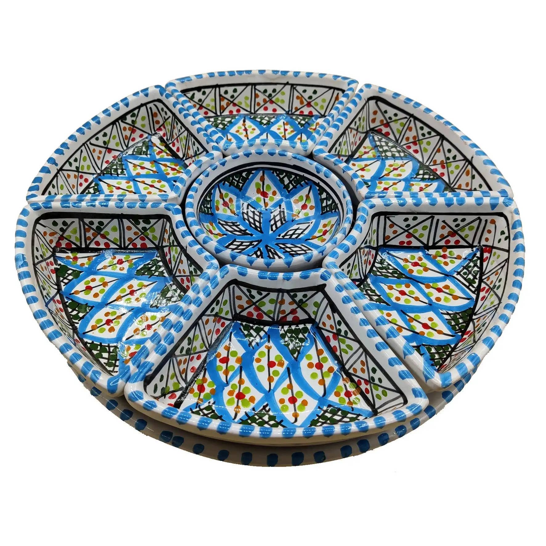 Etnico del Mondo – wholesale Förrättsservering – Rund Keramikförrättsbricka från Tunisien, handmålad #51