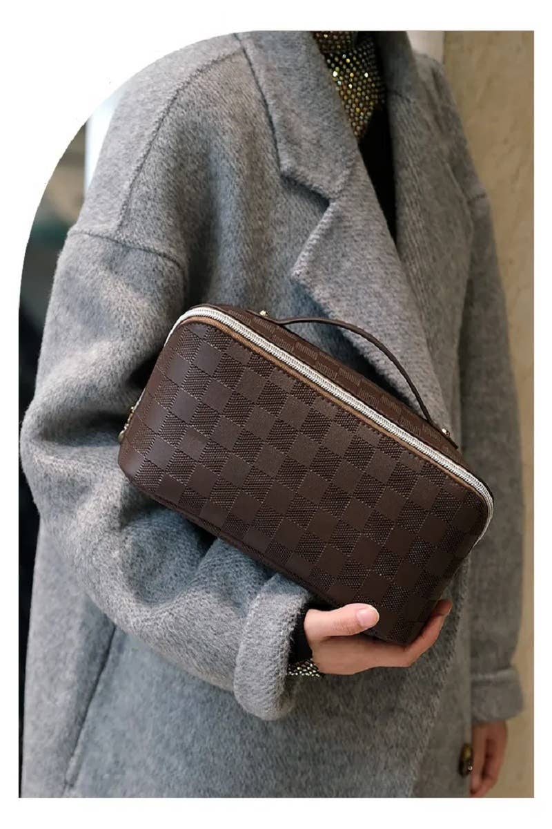 42POPS - Vendita all'ingrosso Borsa per trucchi/cosmetici - Borsa trucco a quadri in pelle vegana SI-259284