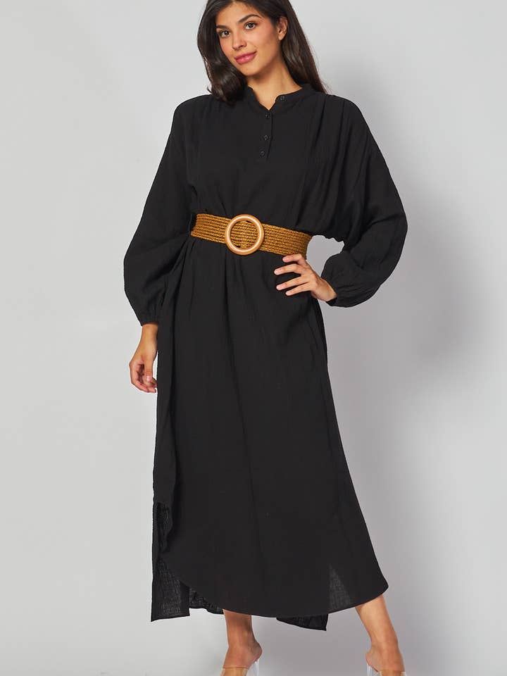 Solid Long Sleeve Maxi Dress HD2596-BLACK for wholesale by B I G H I T Fashion