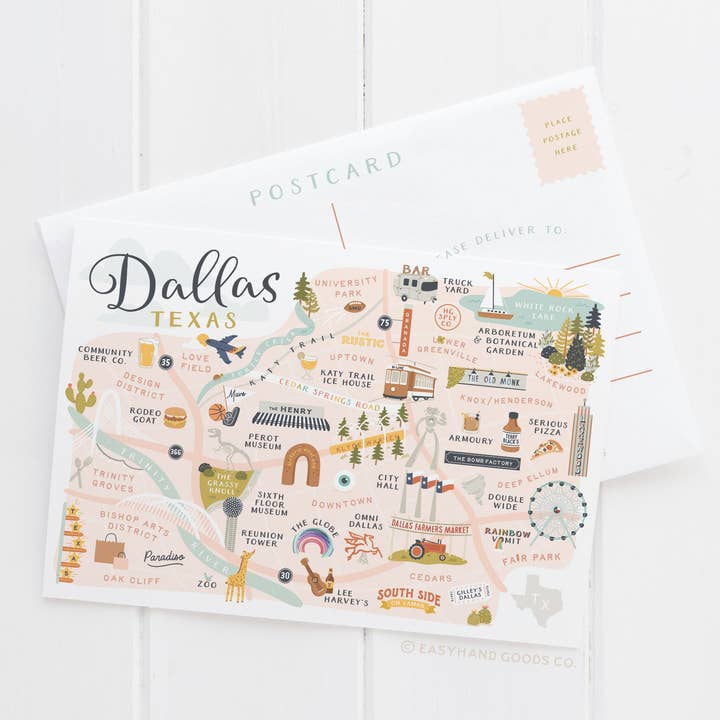 Easyhand Goods – formerly Onderkast - Wholesale Postcard - Dallas Map Postcard