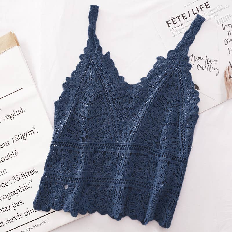 HIDDENBRAND - Wholesale Tank Top - Women's - Bohemia Crochet Lace v-neck tank top - 7 colors2